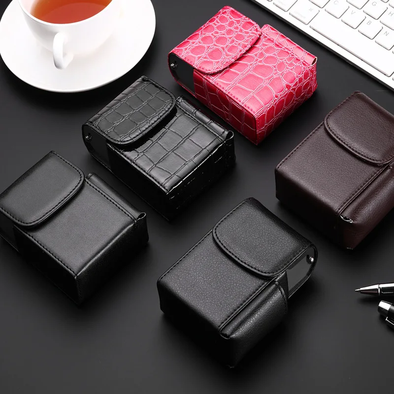 Fashion PU Leather Cigarette Case Cover Gas Lighter Holder Box Waist Pocket Pack Belt Bag Smoking Accessories Birthday Gift