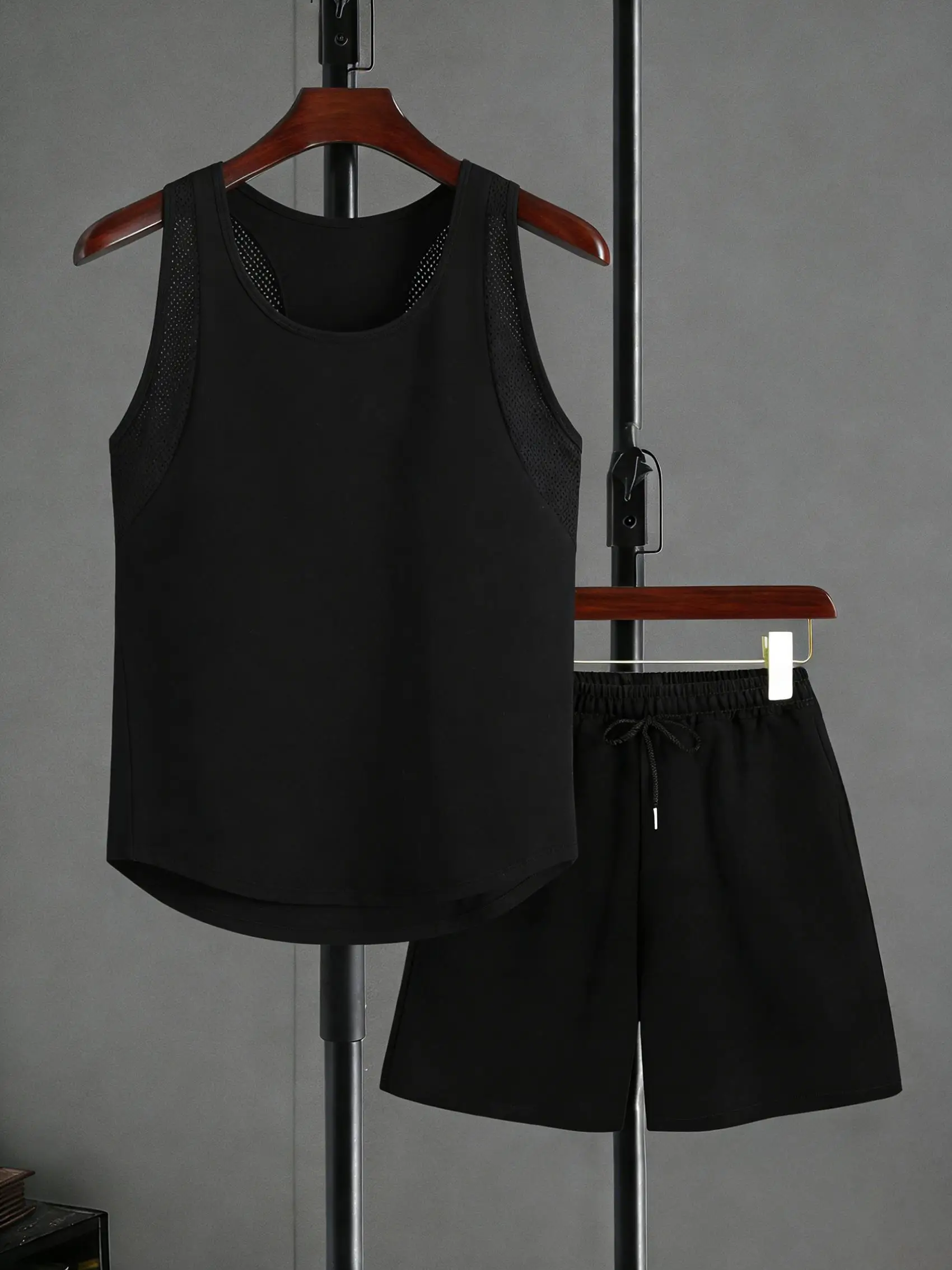 Mans Mesh vests Set Tidal Current Solid Men Reticular Vest Summer Fashion Shorts Unisex O-Neck Vests Breathable Clothing