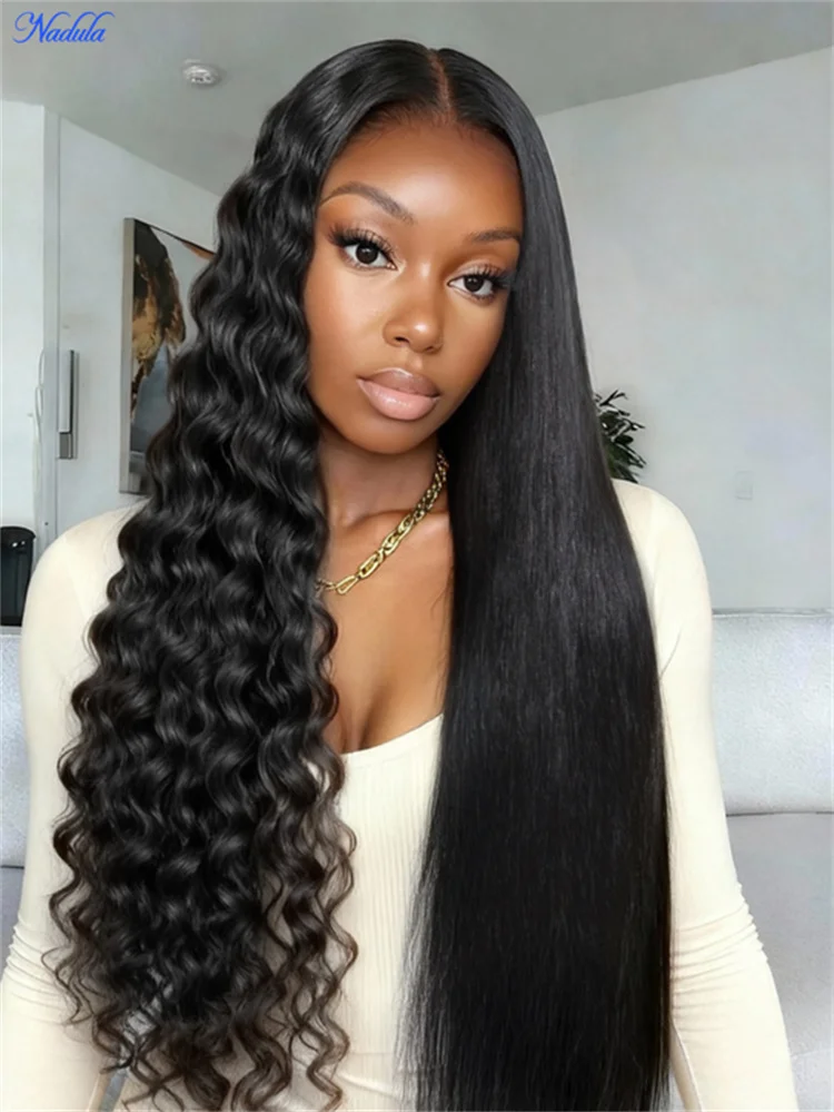 Nadula 13x4 No Slip Glueless Wig 2 Styles Straight to Natural Wavy Water Wave Put On And Go Glueless Human Hair Wigs