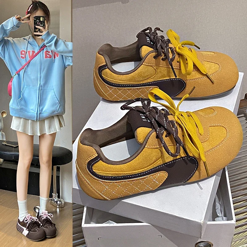 New Women's German Trainer Flat Shoes - Leather Low-Top Casual Sneakers, Versatile Minimalist Sporty Daily Footwear