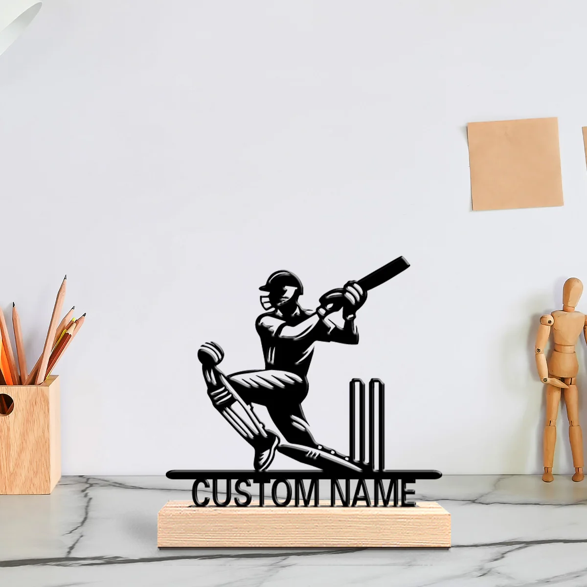 1pc Beauty Personalized Custom Baseball Metal Statues Wooden Base Wall Decor for Living Room Office Modern Industrial Home