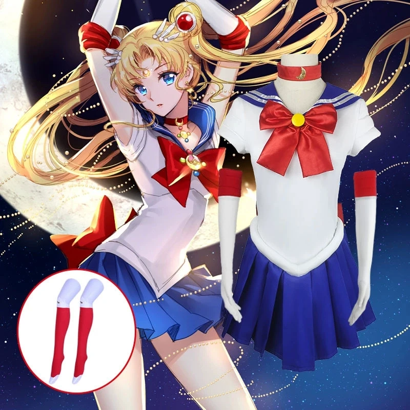 Adults Kids Cosplay Anime Sailor Costume Moon Tsukino Usagi Meiou Setsuna Chibiusa Dress Halloween Suit Party Clothing