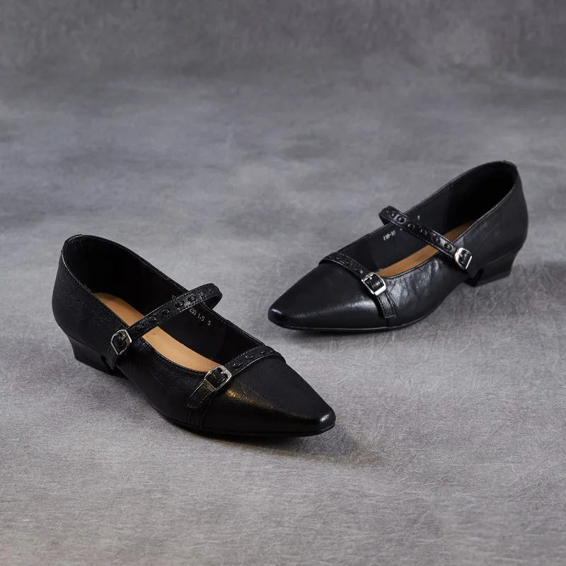 Brown Black Korea Women Flats Square Toe Buckle Strap Sweet Lady Mary Janes Shoes Dating Handmade Footwear