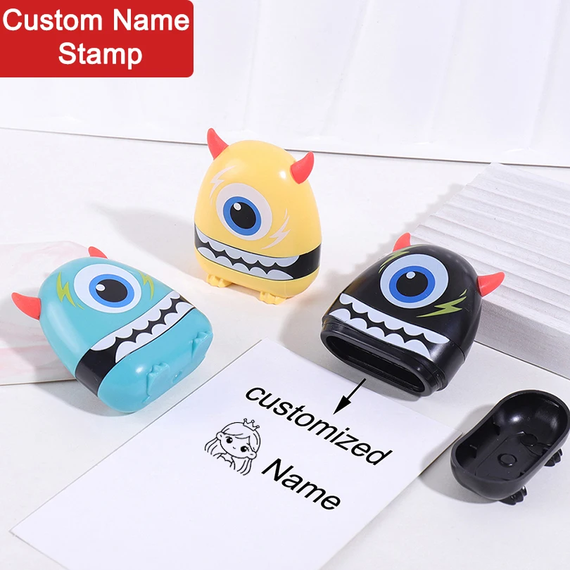Custom Kids Name Stamp Cartoon Waterproof Ink Cute Stamp For Kindergarten Reusable Clothing Label Personalized Text Stamp