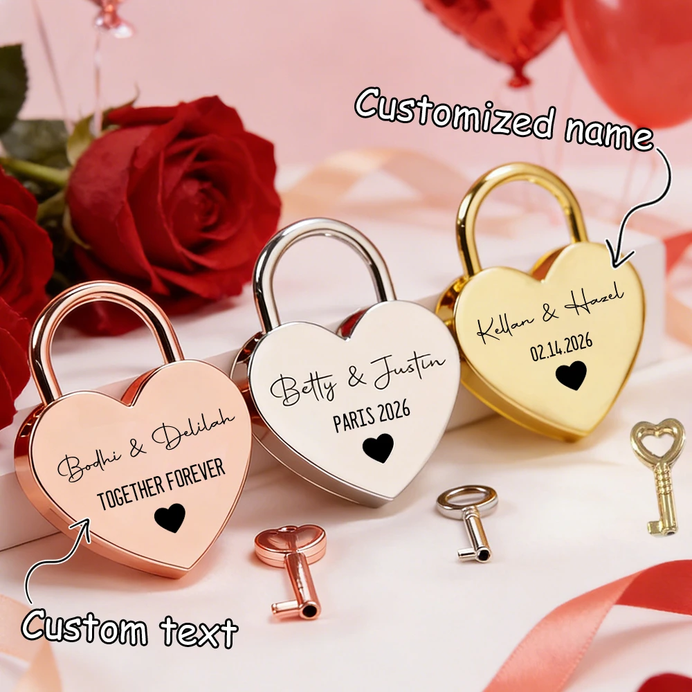 Custom Name Heart-Shaped Padlock Personalized Name Text Lock With Keys Anniversary Gifts Home Decoration Customized Name Lock
