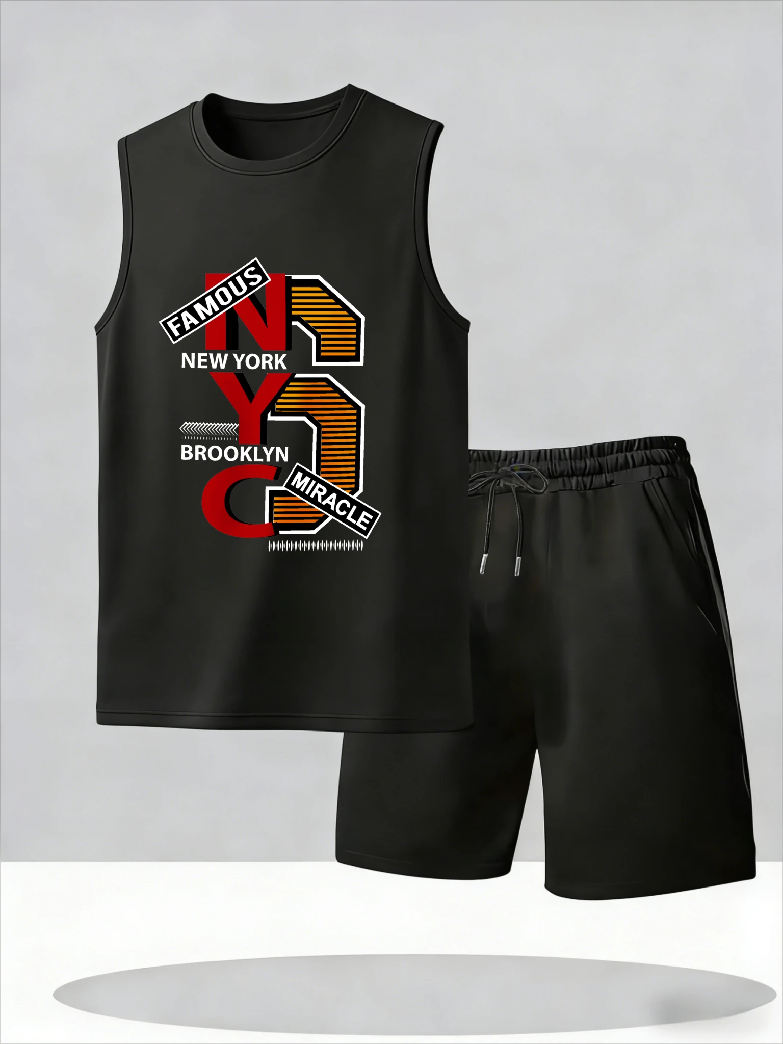 Men's Tank Top Sets 2026 Summer Thin Quick Dry beach running Breathable men's tracksuit seaside clothing set crewneck oversize