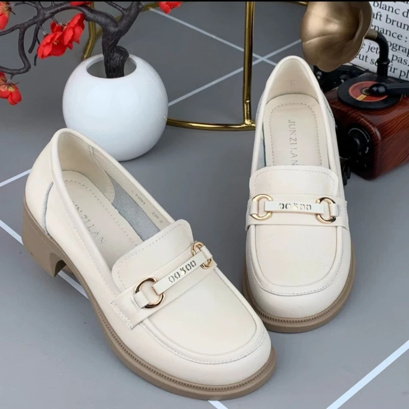 Women PU Round Toe Chunky Heel Shoes Slip On Low Cut Comfort Lightweight Non Slip Casual Work Walking Footwear