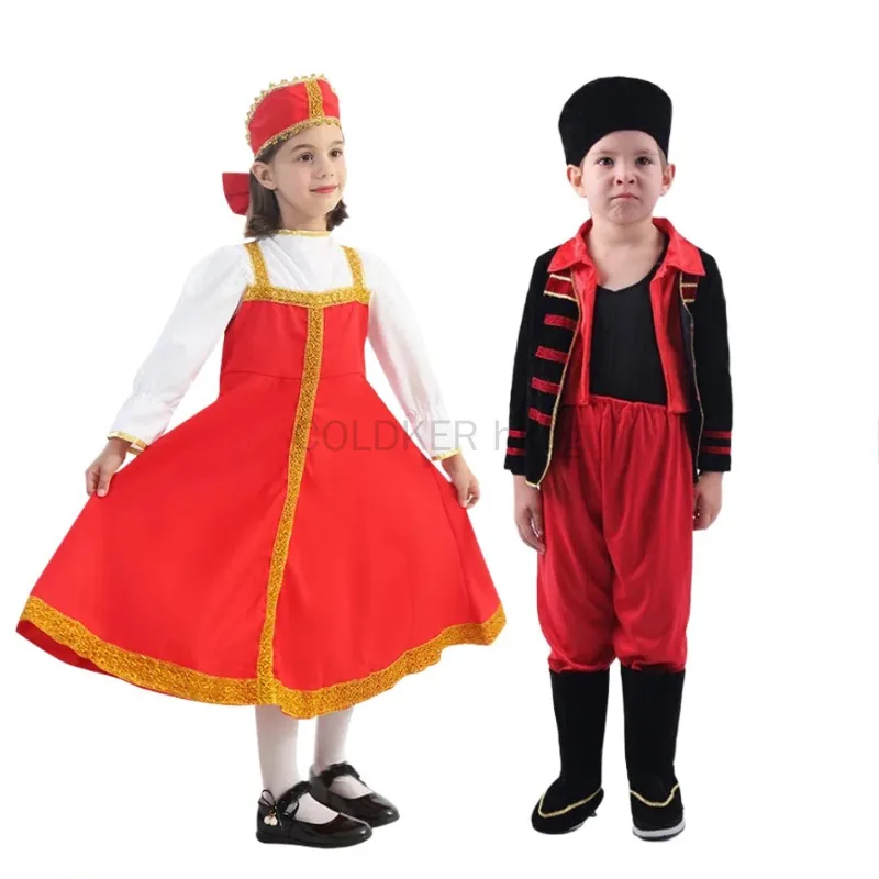 Halloween Costumes Kids Role Play Russian Dance Girl Costume Red Sarafan Folk Fancy Dress Kids Russian Traditional Clothing