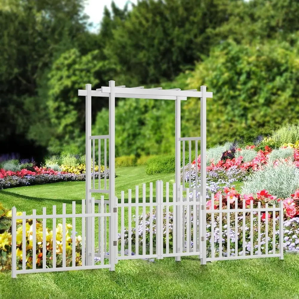 PVC Garden Arbor with Gate, Outdoor Wedding Arch, Trellis for Climbing Plants, Backdrop Stand for Events