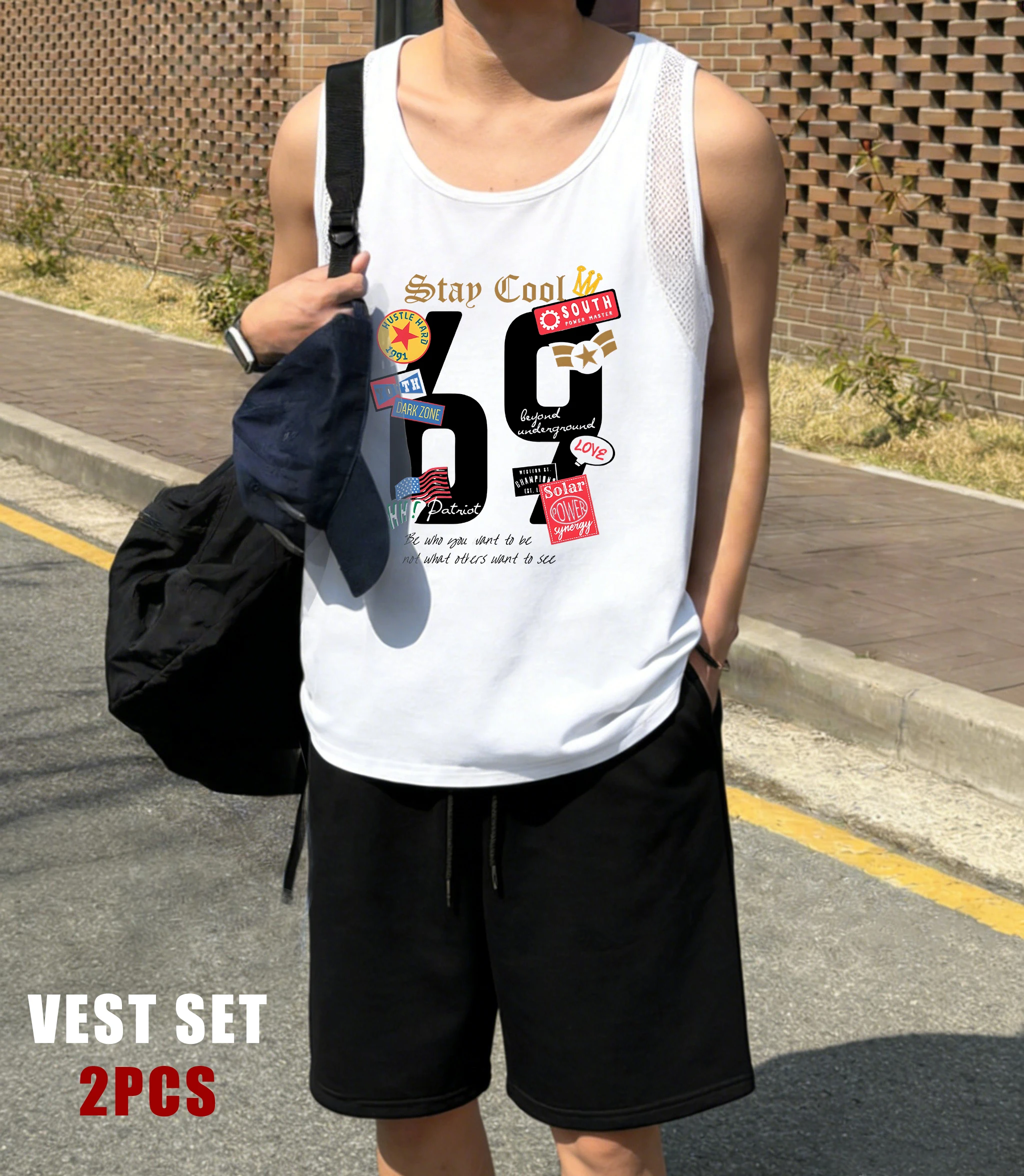 Stay Cool Hip Hop Digit 69 Print Mens Reticular Vest Suit Hip Hop Simple Clothing Fashion Shorts Summer Soft Unisex Retro Tops