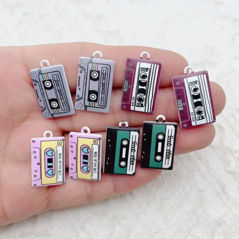 10pcs alloy jewelry accessories, oil drop printed magnetic tape pendant pendant, retro series, handmade DIY earrings, bags and s