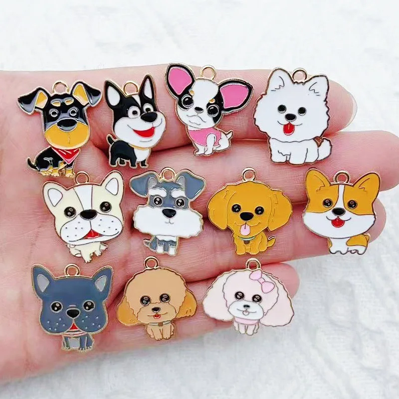 11pcs Cartoon Animal Dog Dog Accessories DIY Drip Oil Alloy Pendant Accessories Keychain Bag Pendant