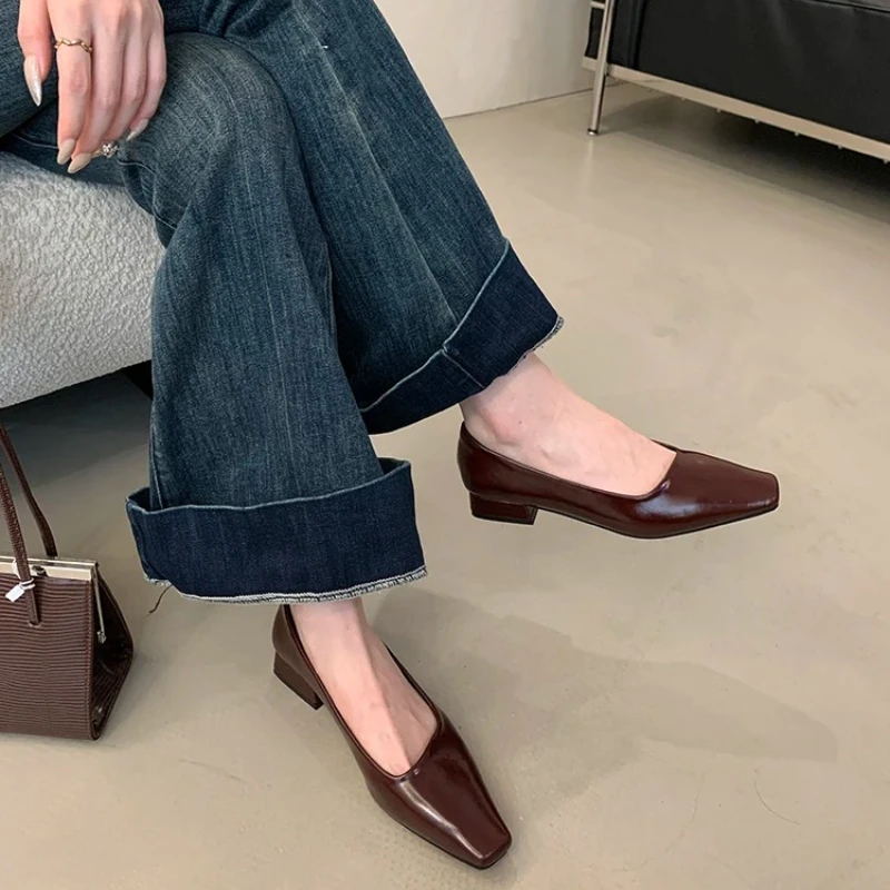 2026 New Fashion High Heels Women Square Toe Pumps Elegant Low Heel Footwear Shallow Comfort Office Women Shoes Tacones