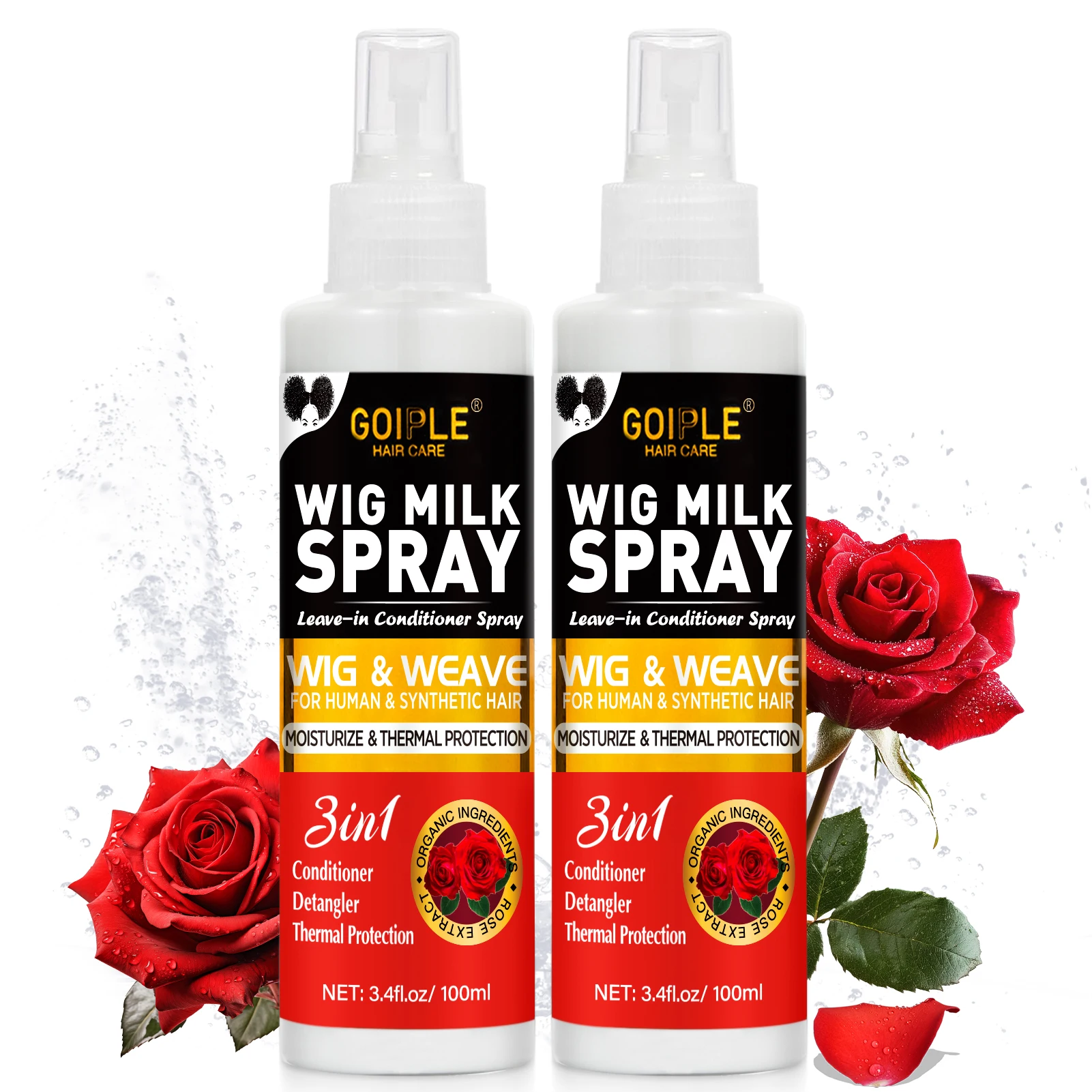 3 in 1 Wig Heat Protectant and Detangler Spray Leave-in Conditioner for Human and Synthetic Hair Ultimate Thermal Protection for Styling Instant Revive for Wigs and Weaves Salon Quality Frizz Control for Effortless Beauty 100ml Travel Ready（2PCS）