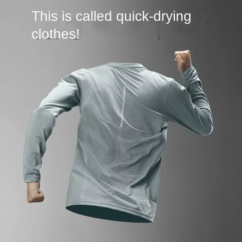 Men's Long Sleeve Quick-Dry Sports Top Running T-Shirt Autumn Outdoor Hiking Mountaineering Fitness Clothing New Fall and Winter