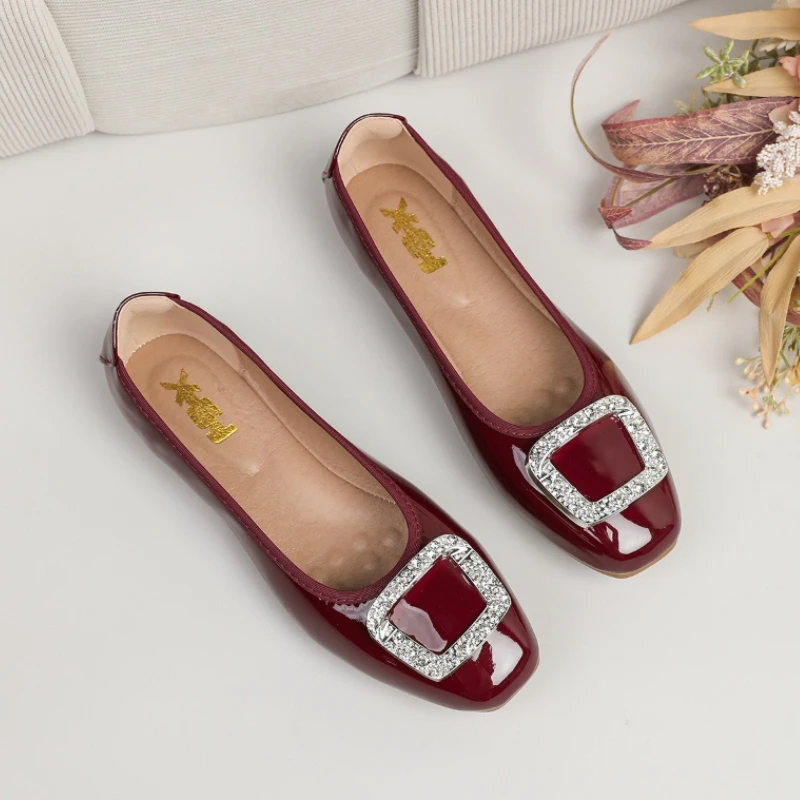 Moccasin Shoes Crystal Female Footwear Elegant Buckle Shallow Mouth Moccasins Rhinestone Dress Comfortable Summer Single Shoes