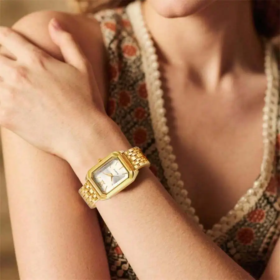 Womens Square Case Quartz Watch With Heart Pendant Necklace Jewelry Set Fashion Casual Gift