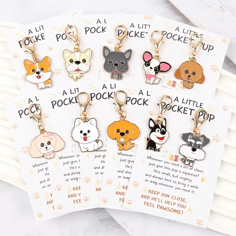 10 Cute Cartoon Puppy Keychains—2D Animal-Themed Keychains, Bag Decoration Pendants, with Inspirational Greeting Cards; Perfect Gift for Dog Lovers, Suitable for Holidays, Birthdays, and Parties, Unisex, Party Favors, Fun Keychain Design, Lightweight Key Pendant, Durable Keychain, Decorative Keychain, Pet Lover Accessories