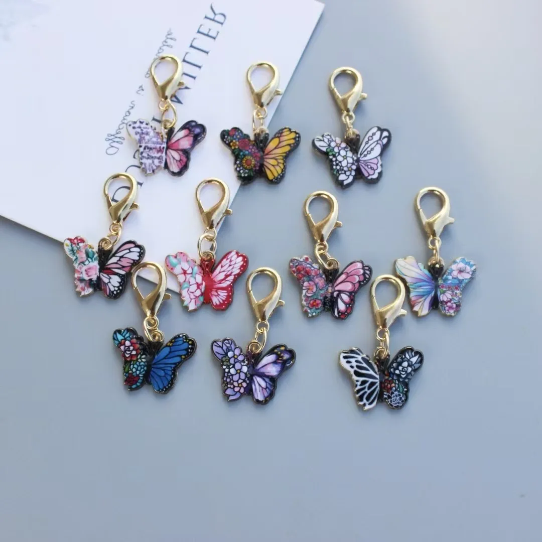 10pcs New Colorful Butterfly Lobster Buckle Colorful Printed Butterfly Accessories Earrings Necklace Bag Pendant