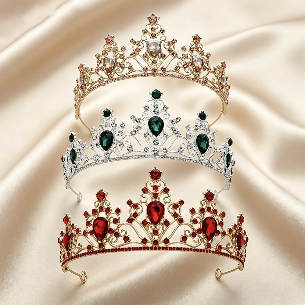 Baroque Bridal Tiara Sparkling Rhinestone Queen Crown Elegant Royal Headpiece Wedding Pageant Birthday Formal Evening Events ﻿