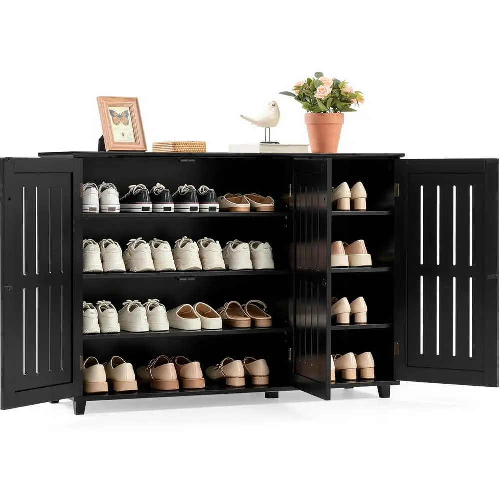 Freestanding 4-Tier Shoe Storage Cabinet with 3 Doors & Adjustable Shelves, Entryway Bathroom Footwear Organizer