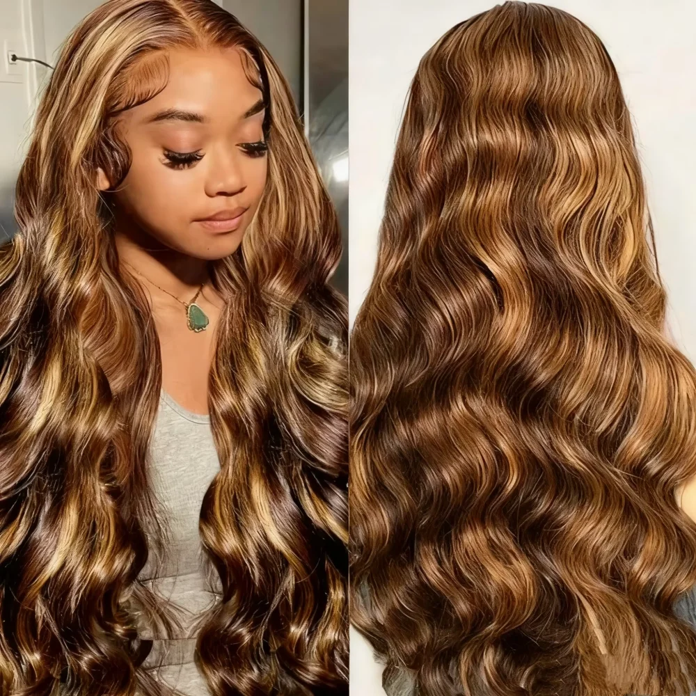 Highlight P4 27 Body Wave Wig 13x4 13x6 HD Transparent Lace 200 Density Pre Plucked Hairline Soft Smooth Texture Elegant Ombre Color For Daily Styling