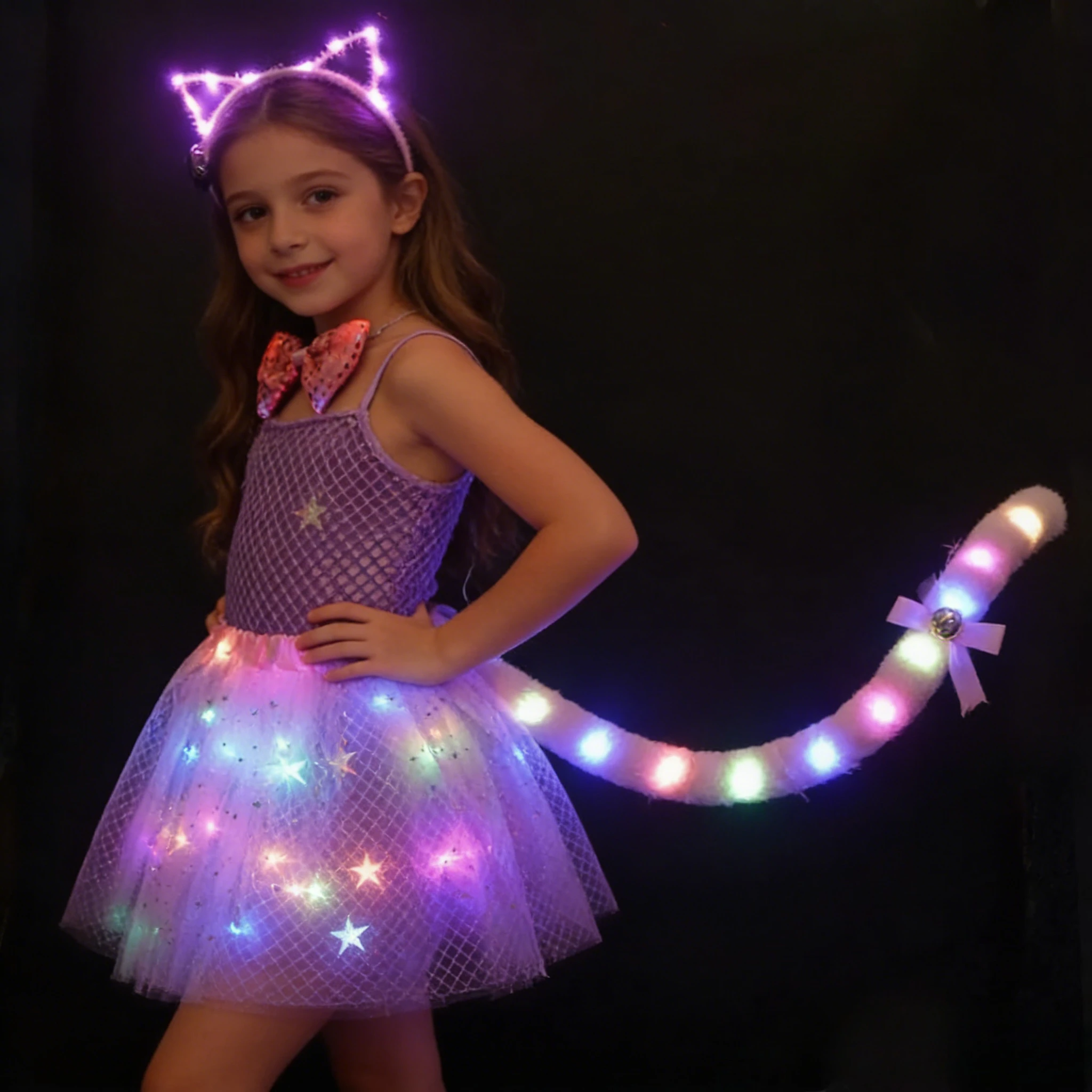 Kids Girl Women Glow Luminous Tutu Skirt Clothing Party Cat Animal Ear Headband Tie Tail Fox Anime Halloween Christmas