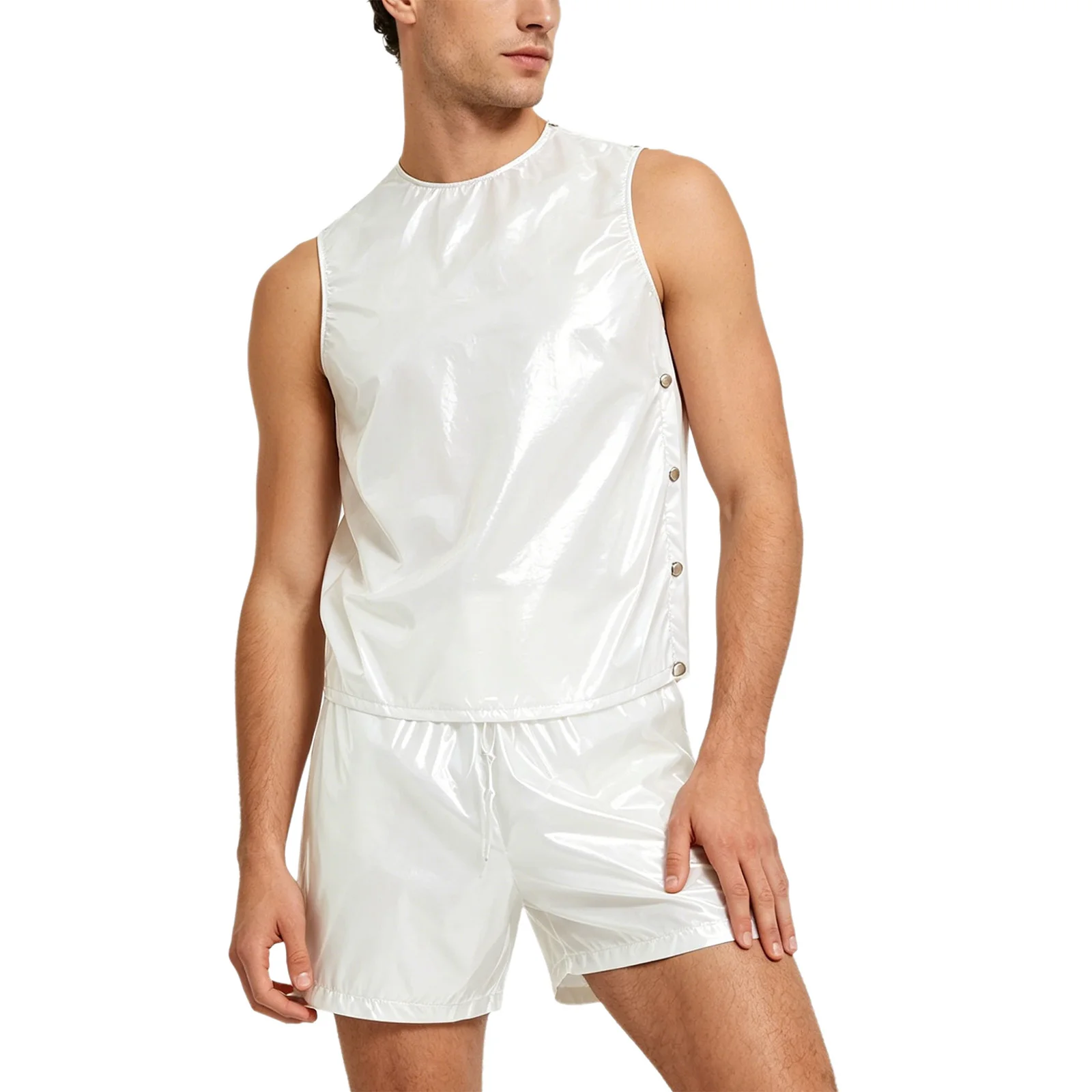 Mens Special Needs Waterproof Sweat Tracksuit Tank Tops And Sides Buttons Boxer Shorts Two Pieces Outfit Adaptive Clothing