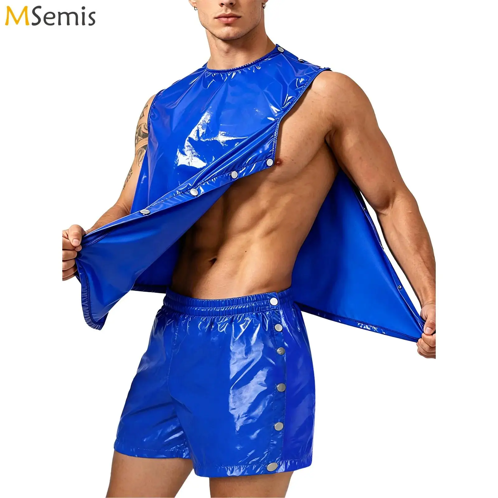Mens Special Needs Waterproof Sweat Tracksuit Tank Tops Set And Sides Buttons Boxer Shorts Two Pieces Outfit Adaptive Clothing
