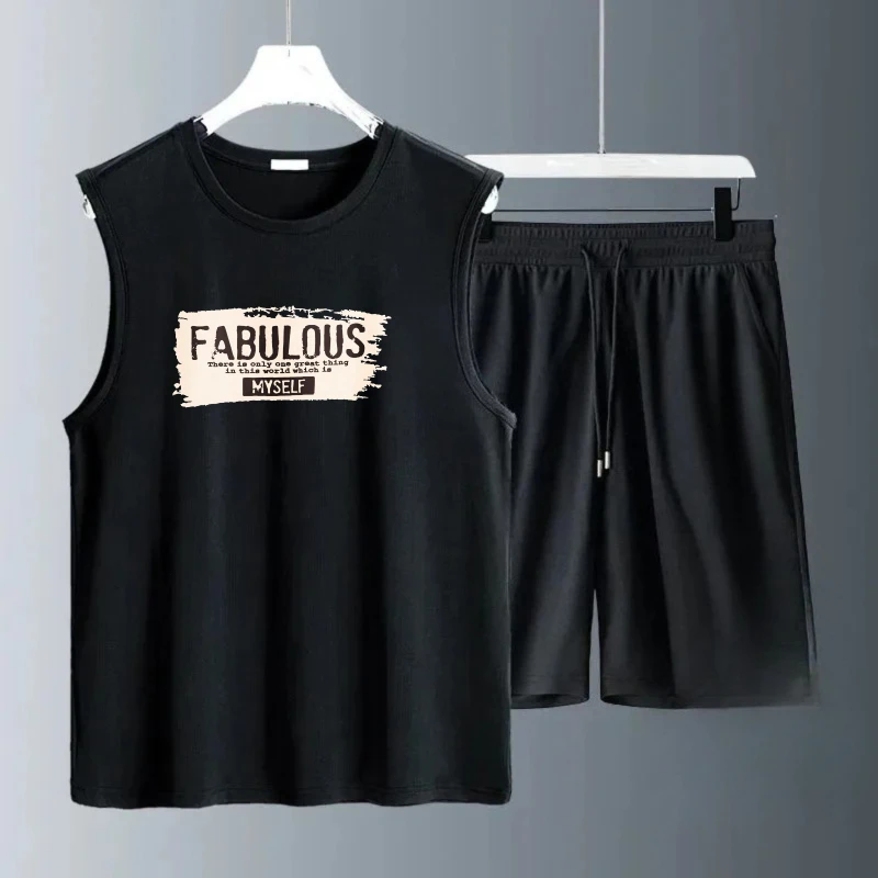 Men's Tank Top Sets 2026 Summer Quick drying beach sweat suit luxury men's clothing seaside oversize Breathable sports running