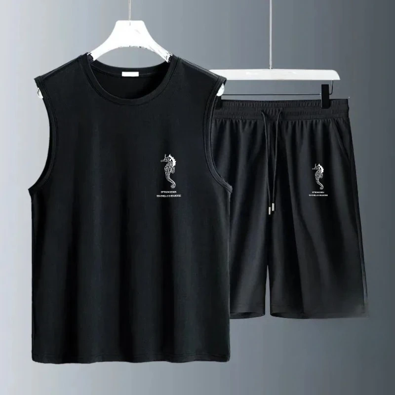 Men's Tank Top Sets 2026 Summer Quick drying running crewneck oversize beach clothing set Old money man seaside Breathable