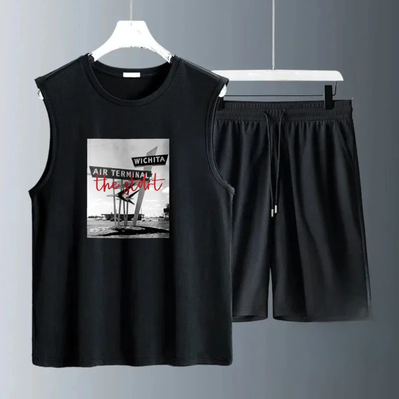 Men's Tank Top Sets 2026 Summer Quick drying running drip clothing seaside clothing set Breathable oversize sports beach
