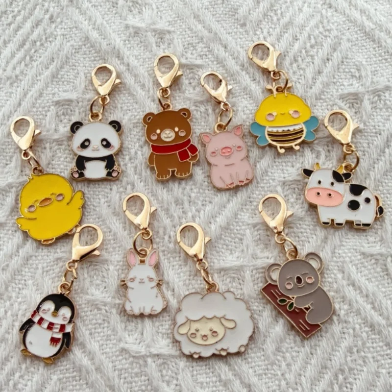 10pcs alloy drip oil cartoon animal keychain, suitable for bag hanging accessories, the best choice for gifts