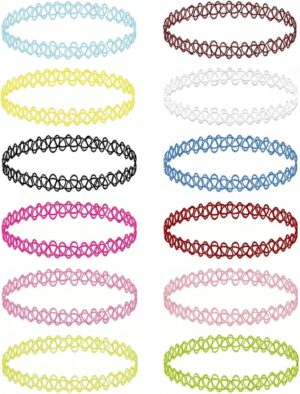 12-Pack 90s Y2K Tattoo Choker Necklace Set for Women