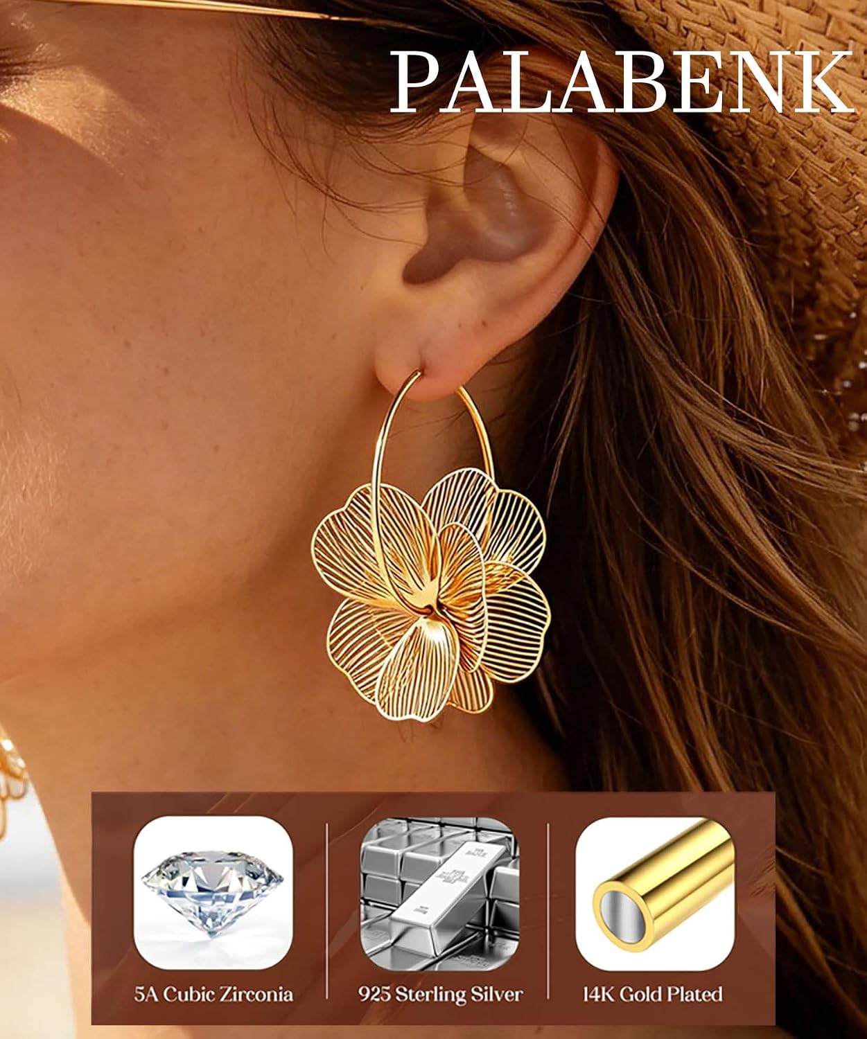 Gold Flower Dangle Earrings for Women Trendy Statement Hoop Earring Jewelry | Hypoallergenic Silver Post Earrings for Sensitive Ears Non Tarnish Lightweight Floral Hoop Earring - Image 3