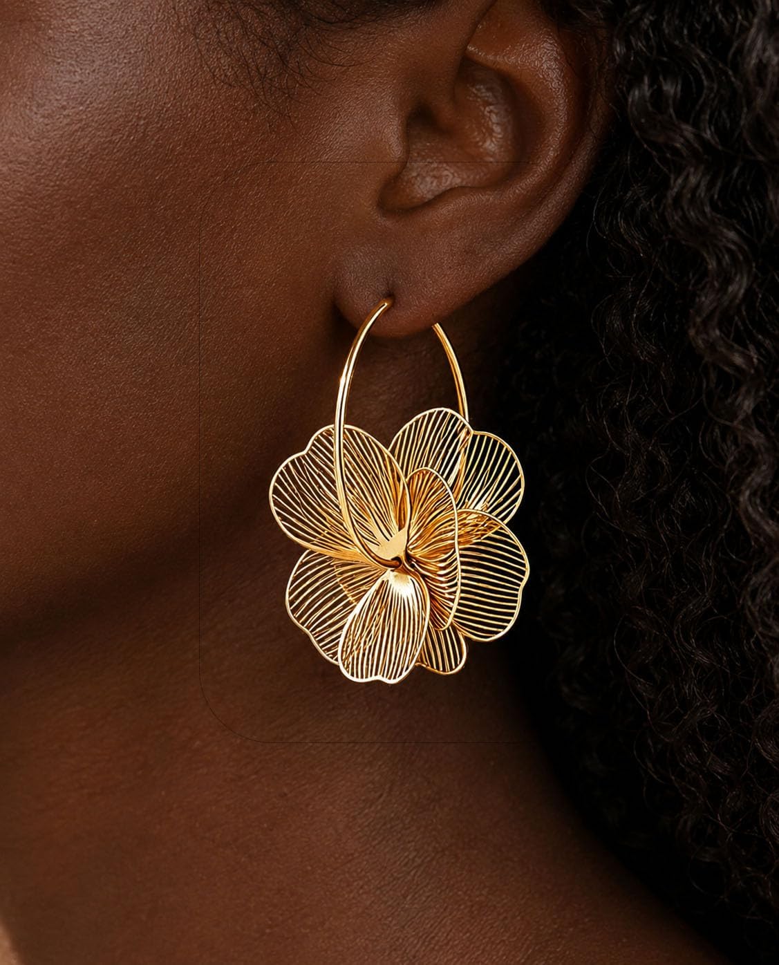 Gold Flower Dangle Earrings for Women Trendy Statement Hoop Earring Jewelry | Hypoallergenic Silver Post Earrings for Sensitive Ears Non Tarnish Lightweight Floral Hoop Earring - Image 4