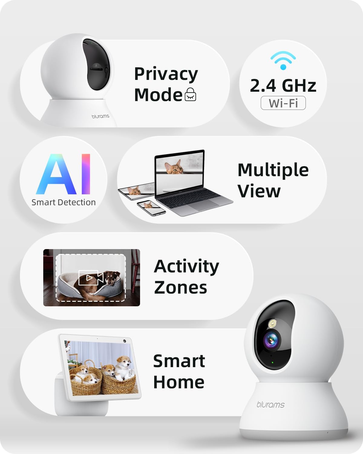 Security Camera 2K, blurams Baby Monitor Dog Camera 360-degree for Home Security w/Smart Motion Tracking, Phone App, IR Night Vision, Siren, Works with Alexa & Google Assistant & IFTTT, 2-Way Audio - Image 7