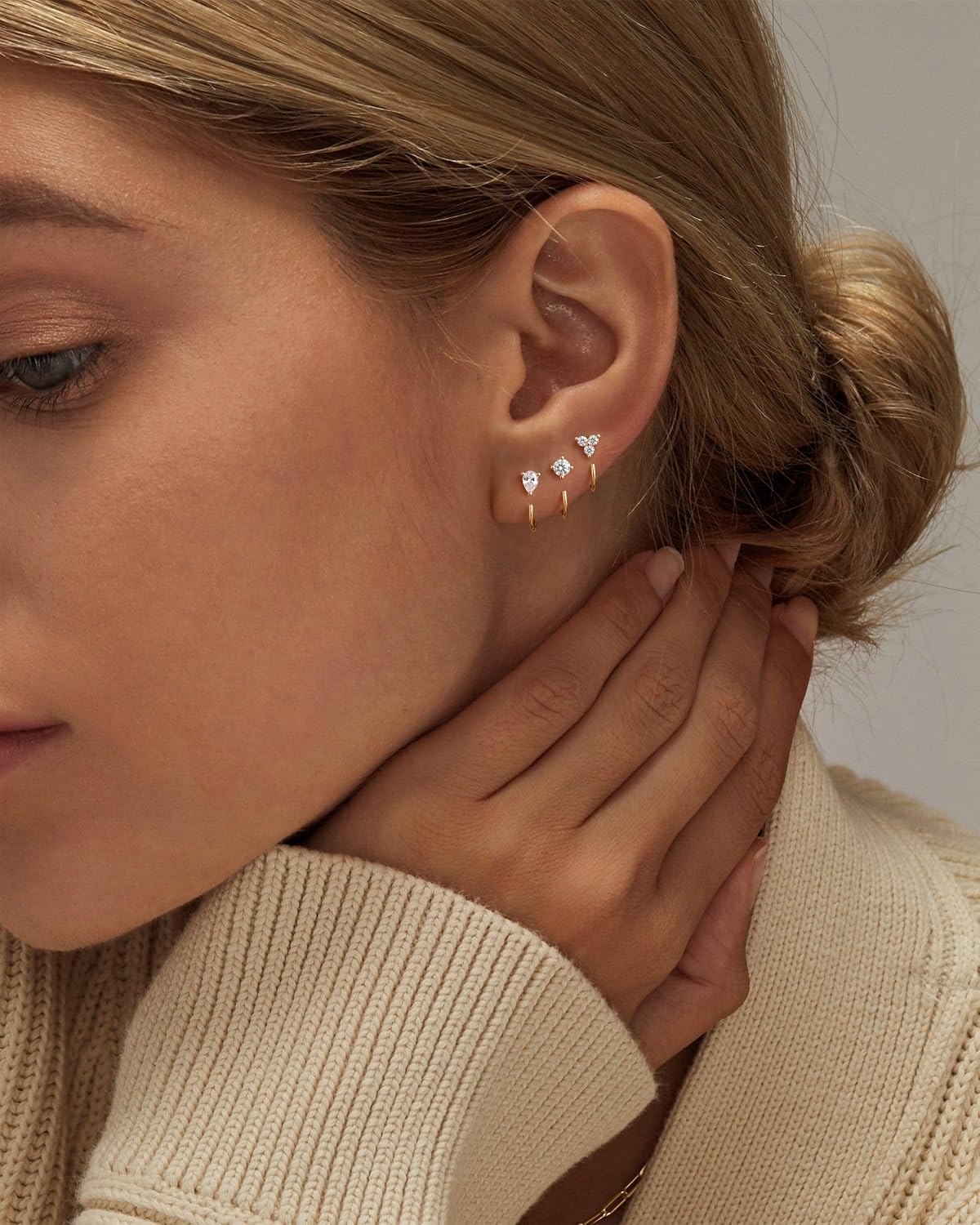 3 Pairs Backless Half Hoop Huggie Earrings for Women | Backless Huggie Earring Featuring Open Hoop Design, 14K Gold Plated Non-Tarnish Sleep Friendly Jewelry for Multiple Piercings - Image 3