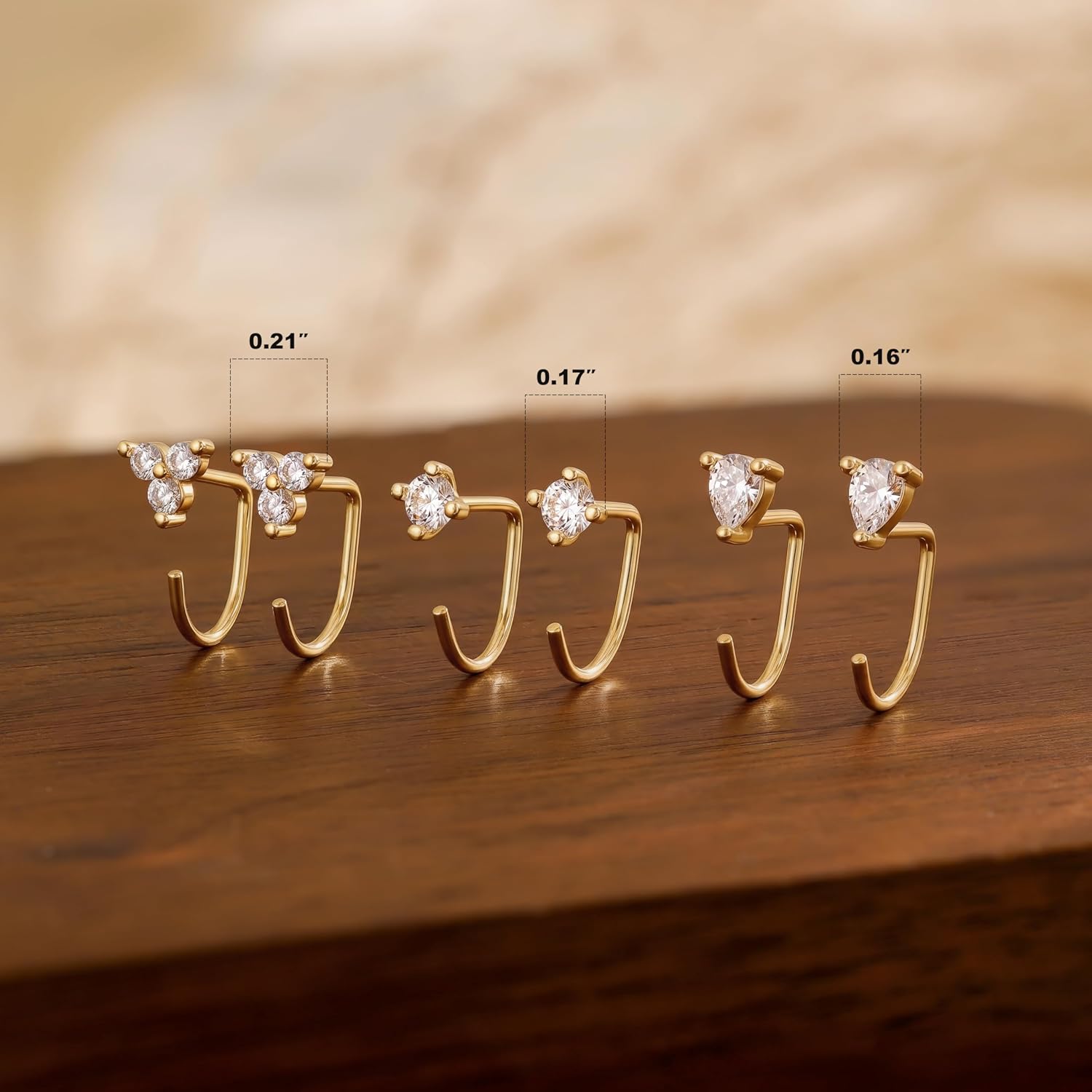 3 Pairs Backless Half Hoop Huggie Earrings for Women | Backless Huggie Earring Featuring Open Hoop Design, 14K Gold Plated Non-Tarnish Sleep Friendly Jewelry for Multiple Piercings - Image 5
