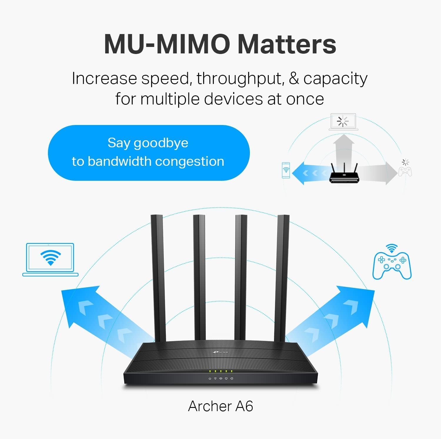 TP-Link AC1200 Gigabit Dual Band WiFi Router (Archer A6) | MU-MIMO Wireless Internet Router, 4 x Antennas, OneMesh and AP Mode, Long Range Coverage - Image 3