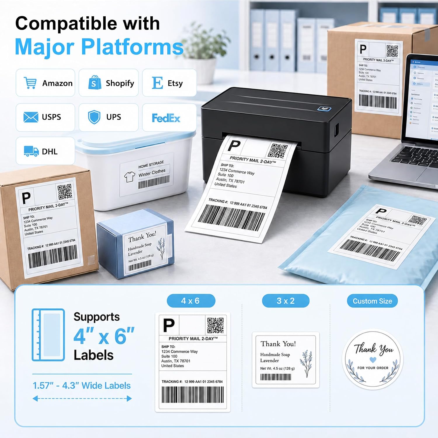 Thermal Shipping Label Printer 4x6 Bluetooth Label Maker for Small Business - Image 3