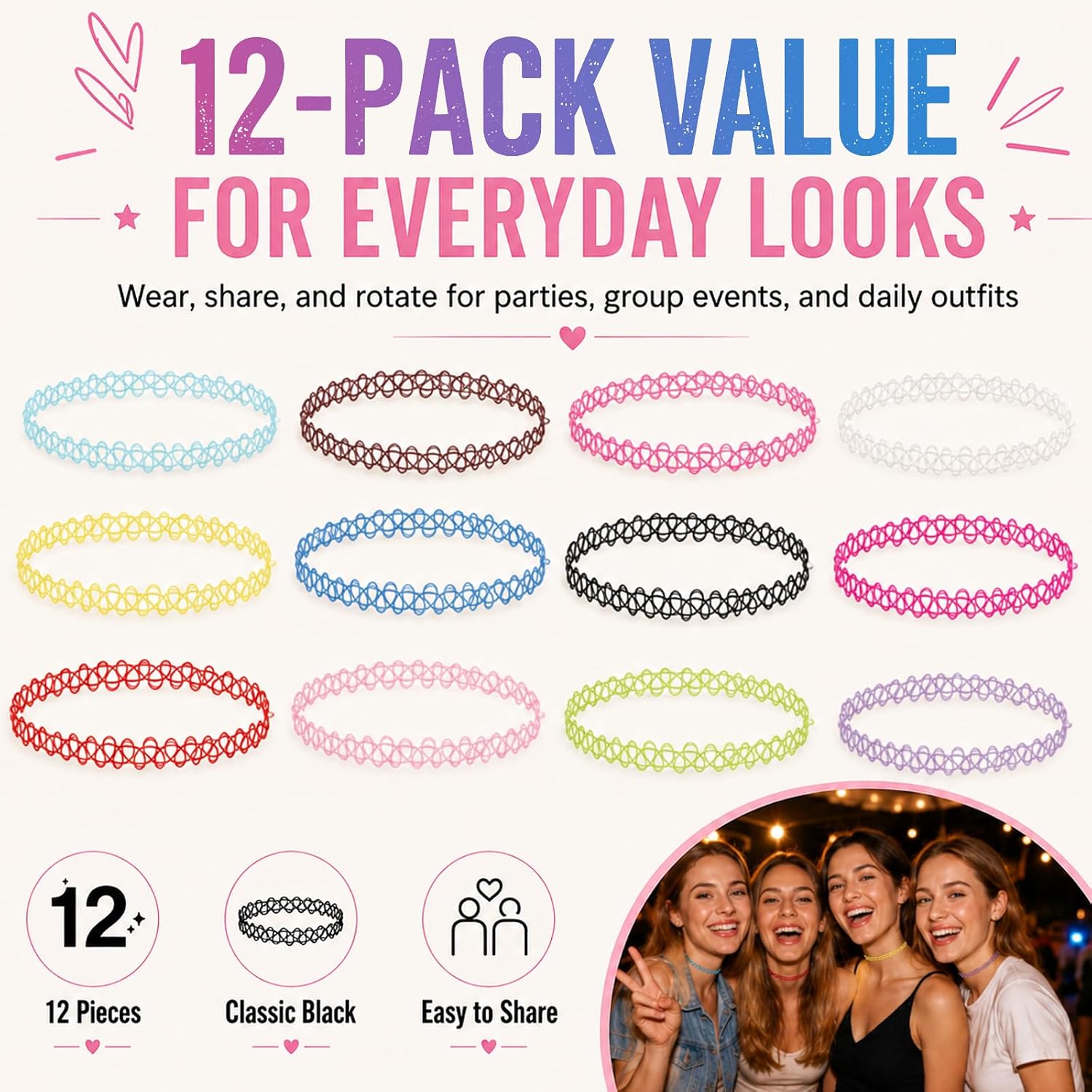 12-Pack 90s Y2K Tattoo Choker Necklace Set for Women - Image 5
