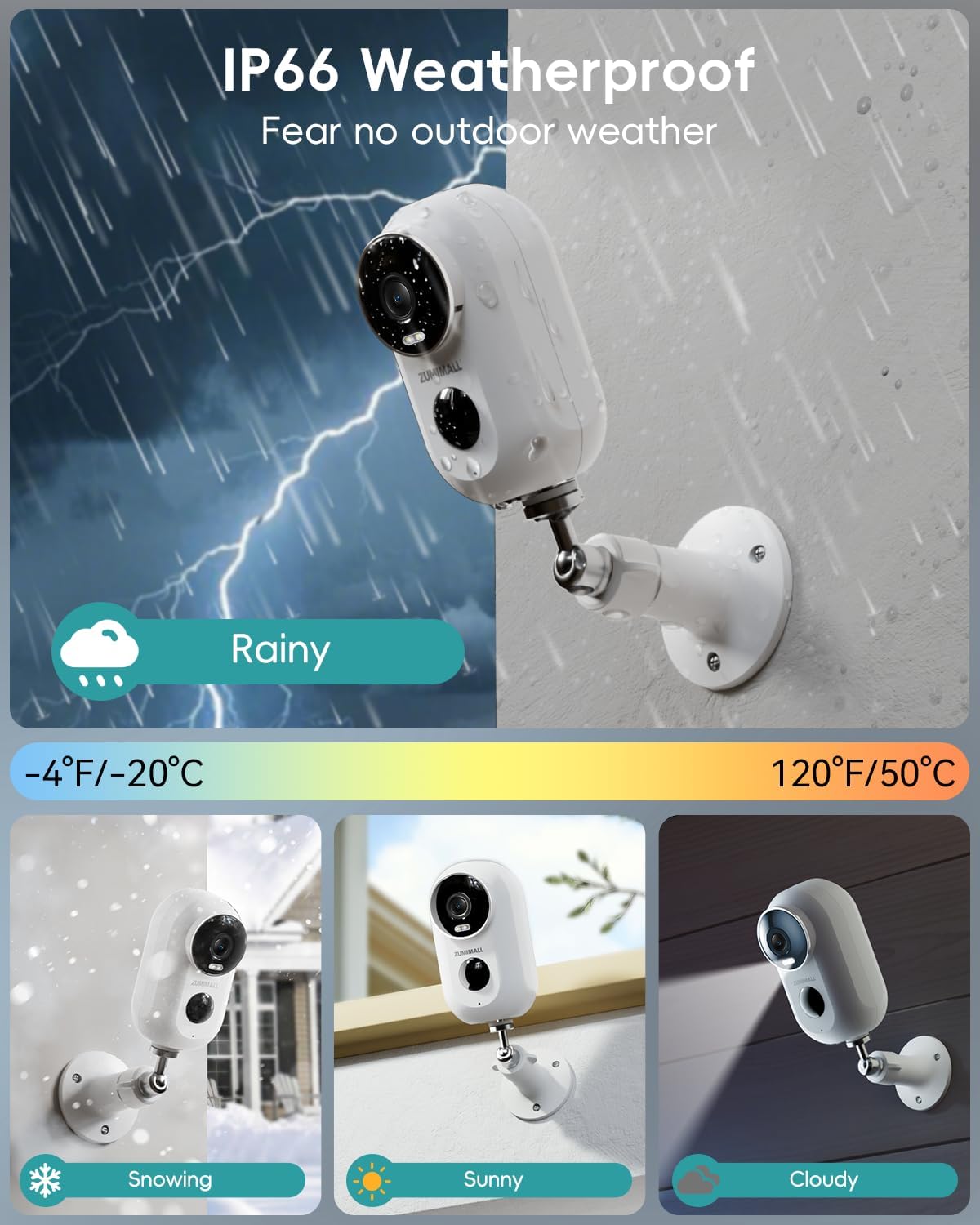 ZUMIMALL Security Cameras Wireless Outdoor with Magnetic Mount, No-Drill Installation, 2K Battery Powered Cameras for Home Security Indoor, 2.4G WiFi, Color Night Vision/130° View/AI Detection/Alexa - Image 4
