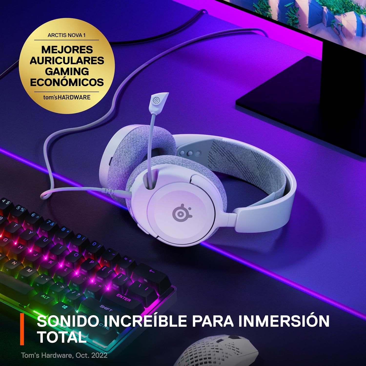 SteelSeries Arctis Nova 1 Multi-System Gaming Headset — Hi-Fi Drivers — 360° Spatial Audio — Comfort Design — Durable — Ultra Lightweight — Noise-Cancelling Mic — PC, PS5/PS4, Switch, Xbox - White - Image 7