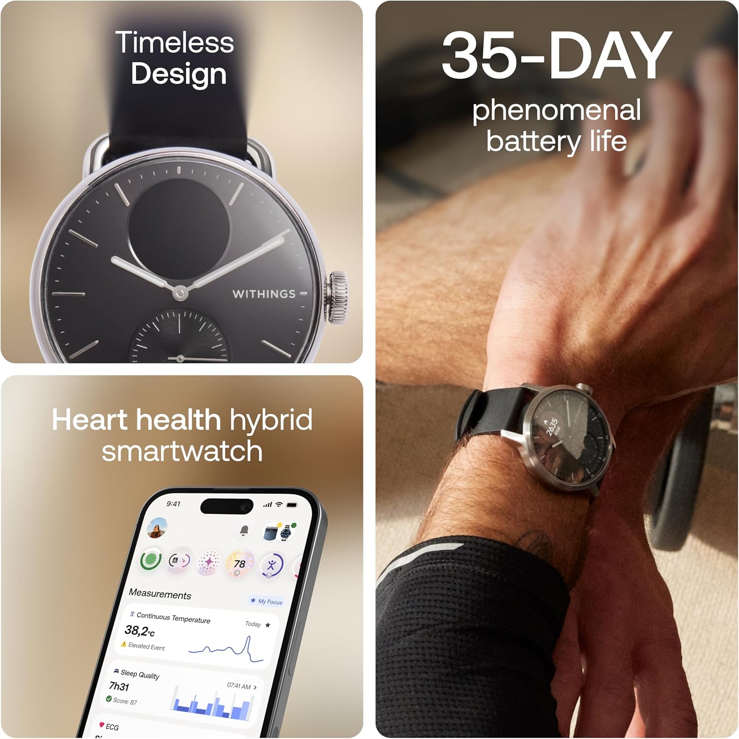 WITHINGS ScanWatch 2 - Hybrid Smart Watch, Heart Rate Monitoring, Fitness Tracker, Cycle Tracker, Sleep Monitoring, GPS Tracker, 30-Day Battery Life, Android & Apple Compatible, HSA/FSA - Image 3