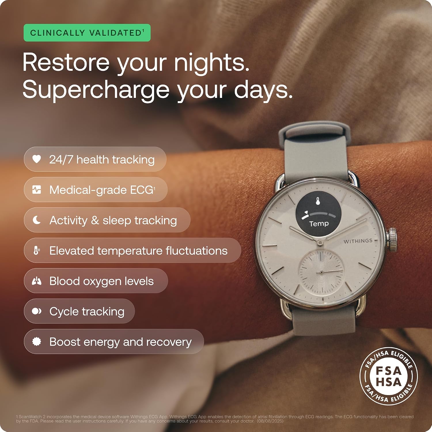 WITHINGS ScanWatch 2 - Hybrid Smart Watch, Heart Rate Monitoring, Fitness Tracker, Cycle Tracker, Sleep Monitoring, GPS Tracker, 30-Day Battery Life, Android & Apple Compatible, HSA/FSA - Image 4