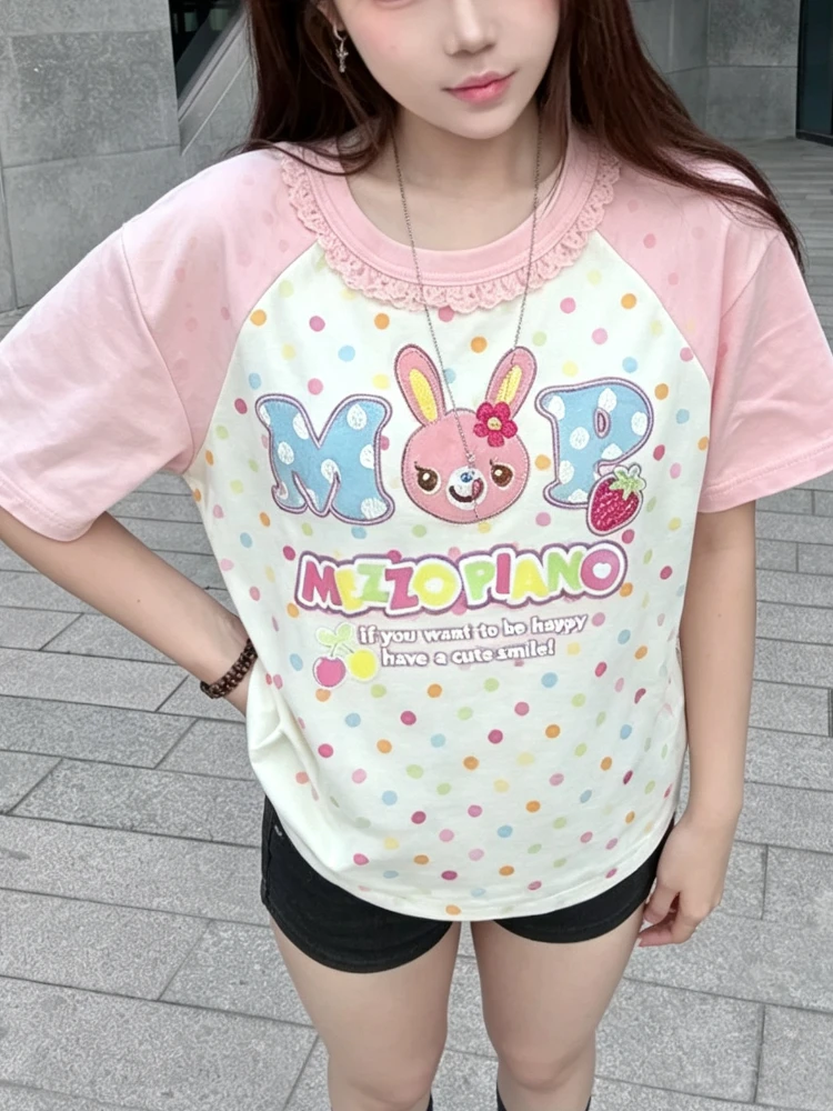 2026 Kawaii Clothing for Women Girls Y2K Crop Top Japanese Cute Printed T-Shirts Mini Skirts Outwear Casual Holiday Outfits