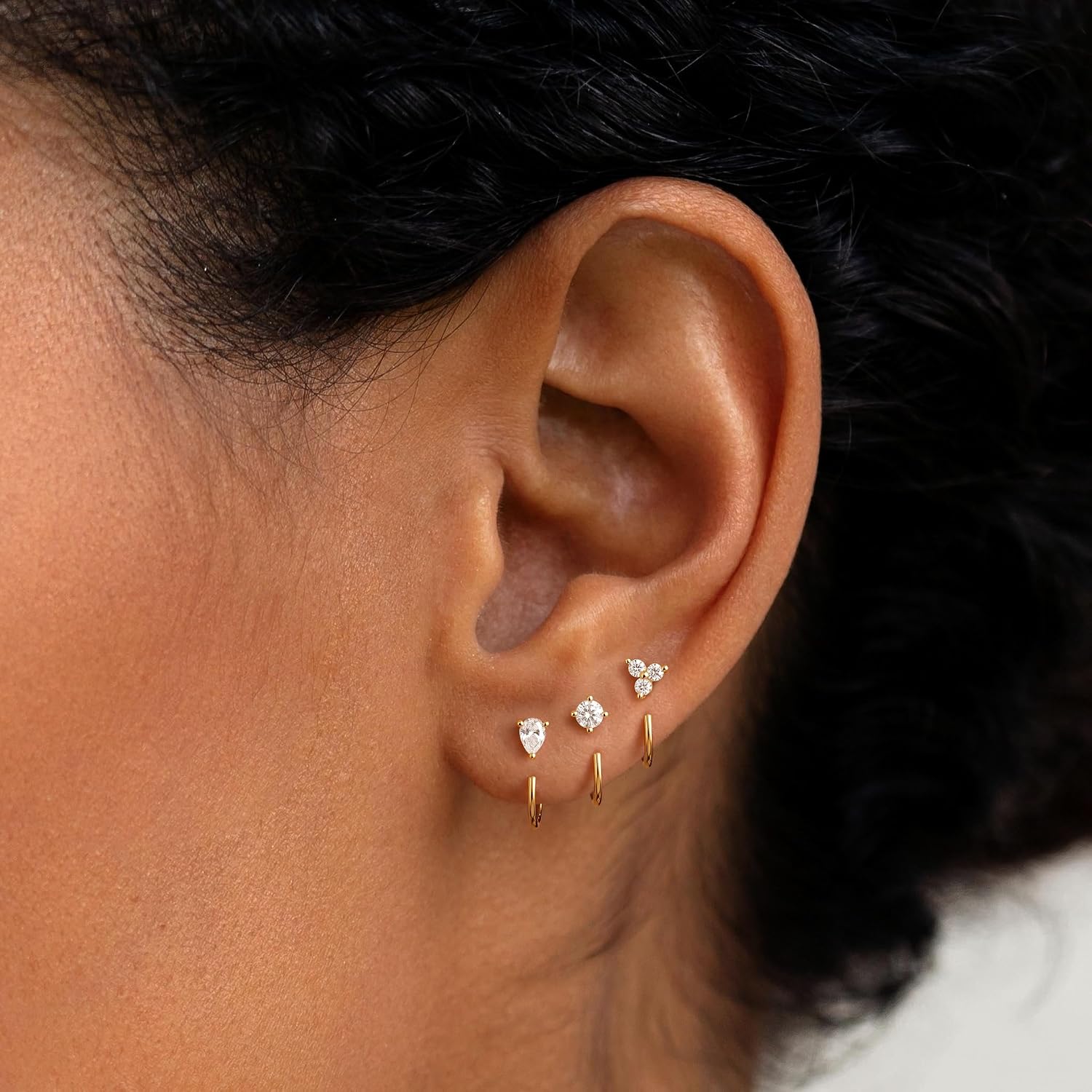 3 Pairs Backless Half Hoop Huggie Earrings for Women | Backless Huggie Earring Featuring Open Hoop Design, 14K Gold Plated Non-Tarnish Sleep Friendly Jewelry for Multiple Piercings - Image 2