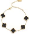 AIPPK 18K Gold Plated Clover Lucky Bracelet for Women White/Black/Red/Green Flower Four Leaf Link Bracelets Trendy Jewelry Gifts for Women