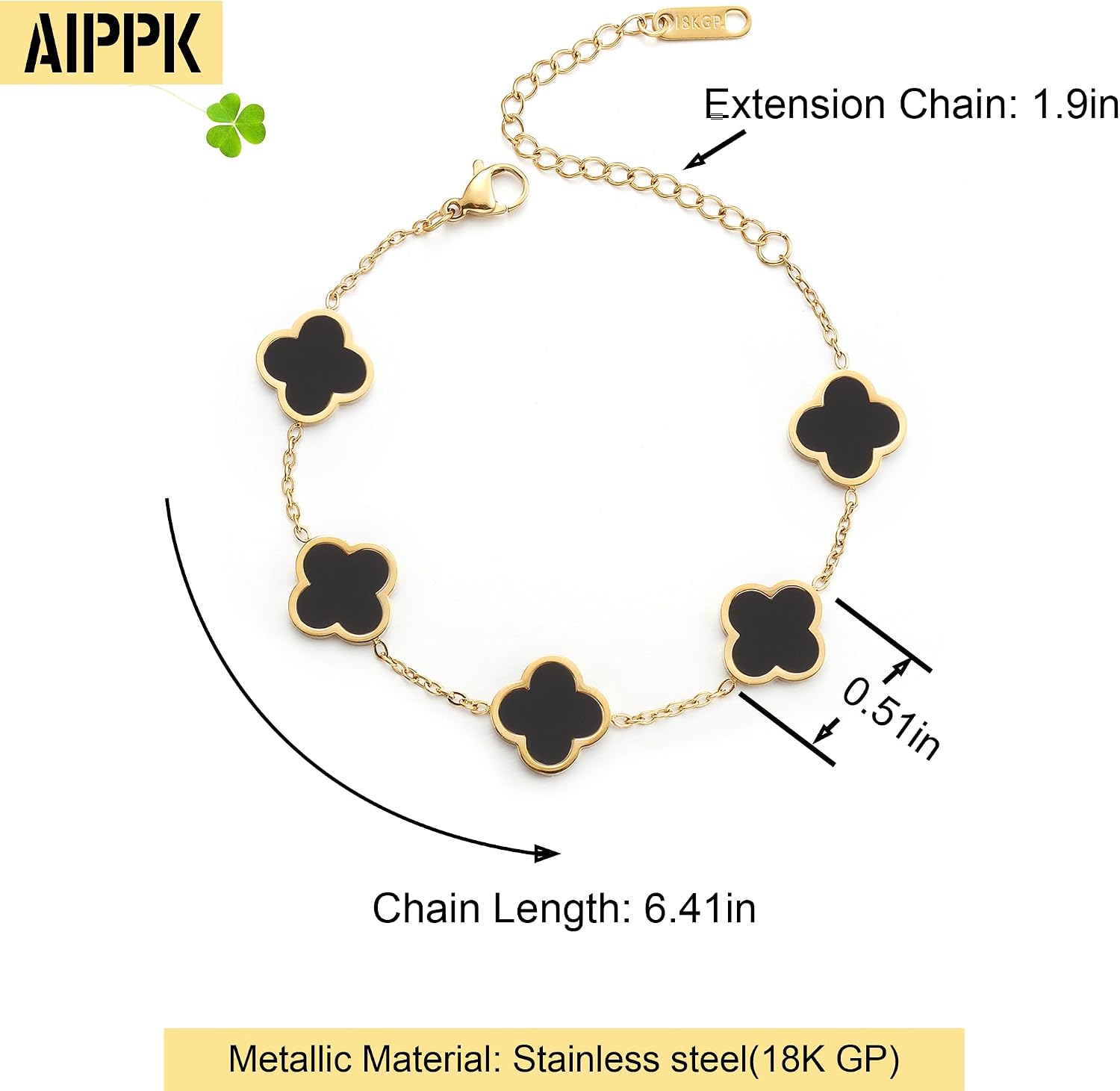 AIPPK 18K Gold Plated Clover Lucky Bracelet for Women White/Black/Red/Green Flower Four Leaf Link Bracelets Trendy Jewelry Gifts for Women - Image 2